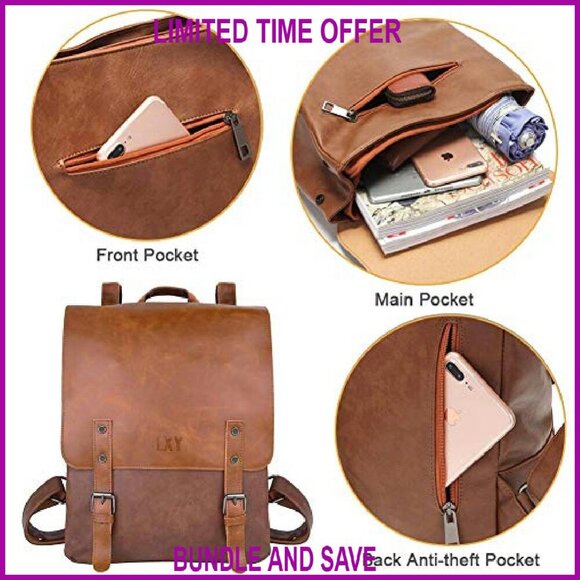 Vegan Leather Laptop Backpack Daypack Travel Bookbag Unisex main image 7